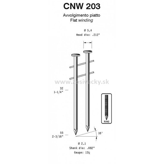 Hřebíky s kroužky OMER CNW 203/38 R ZN