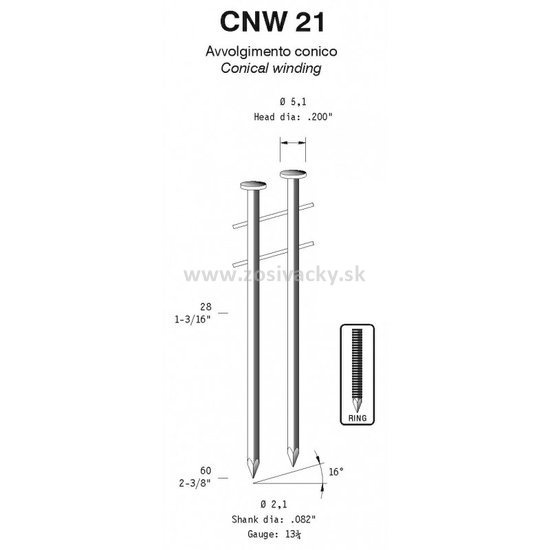 Hřebíky s kroužky OMER CNW 21/32 R