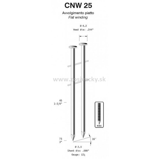 Hřebíky s kroužky OMER CNW 25/55 R ZN